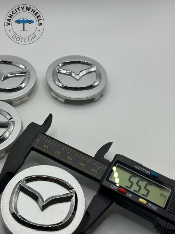 Mazda 56mm Silver Wheel Center Caps - 4pc Chrome Logo Hubcaps - Image 3