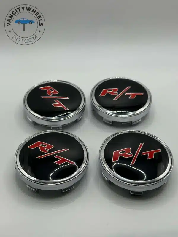 Dodge RT Wheel Center Caps - 60mm 4pc Black & Red - Image 2