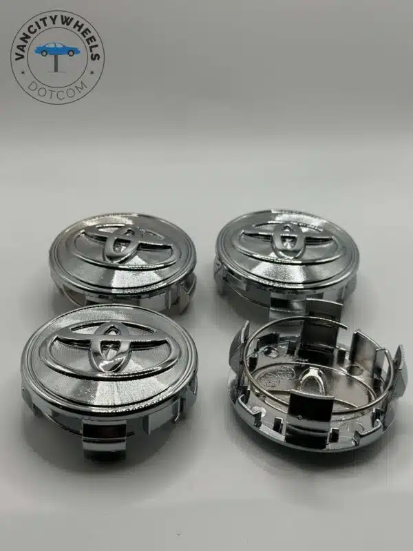 Toyota 62mm Silver & Chrome Wheel Center Caps - 2.5" 4pc Hubcap Set - Image 3
