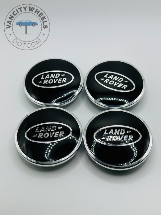 Land Rover 61mm Black and Silver Wheel Center Caps