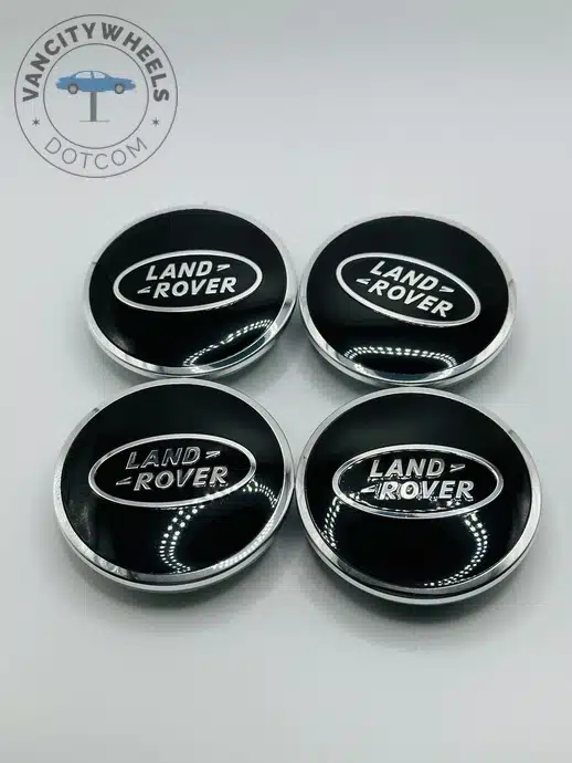 Land Rover 61mm Black and Silver Wheel Center Caps