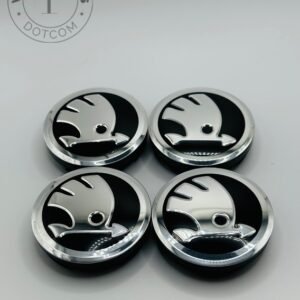 Skoda 56mm Black and Silver Wheel Center Caps