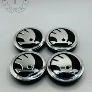 Skoda 56mm Black and Silver Wheel Center Caps