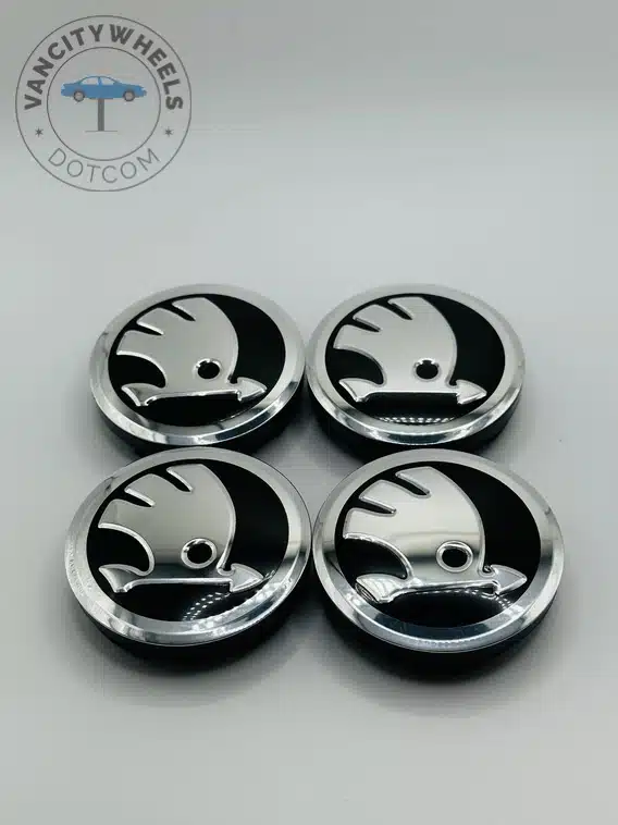 Skoda 56mm Black and Silver Wheel Center Caps Skoda 56mm Black and Silver Wheel Center Caps
