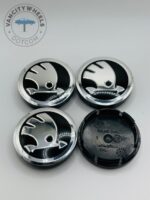 Skoda 56mm Black & Silver Wheel Center Caps - 4pc Modern Set 5JA601151A - Image 3