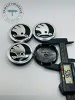 Skoda 56mm Black & Silver Wheel Center Caps - 4pc Modern Set 5JA601151A - Image 4