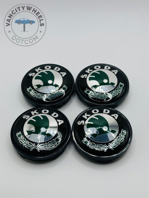 Skoda 65mm Green and Black Wheel Center Caps