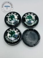 Skoda 65mm Wheel Center Caps - 4pc Green & Black Heritage Set 3B7601171 - Image 3