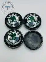 Skoda 65mm Wheel Center Caps - 4pc Green & Black Heritage Set 3B7601171 - Image 3