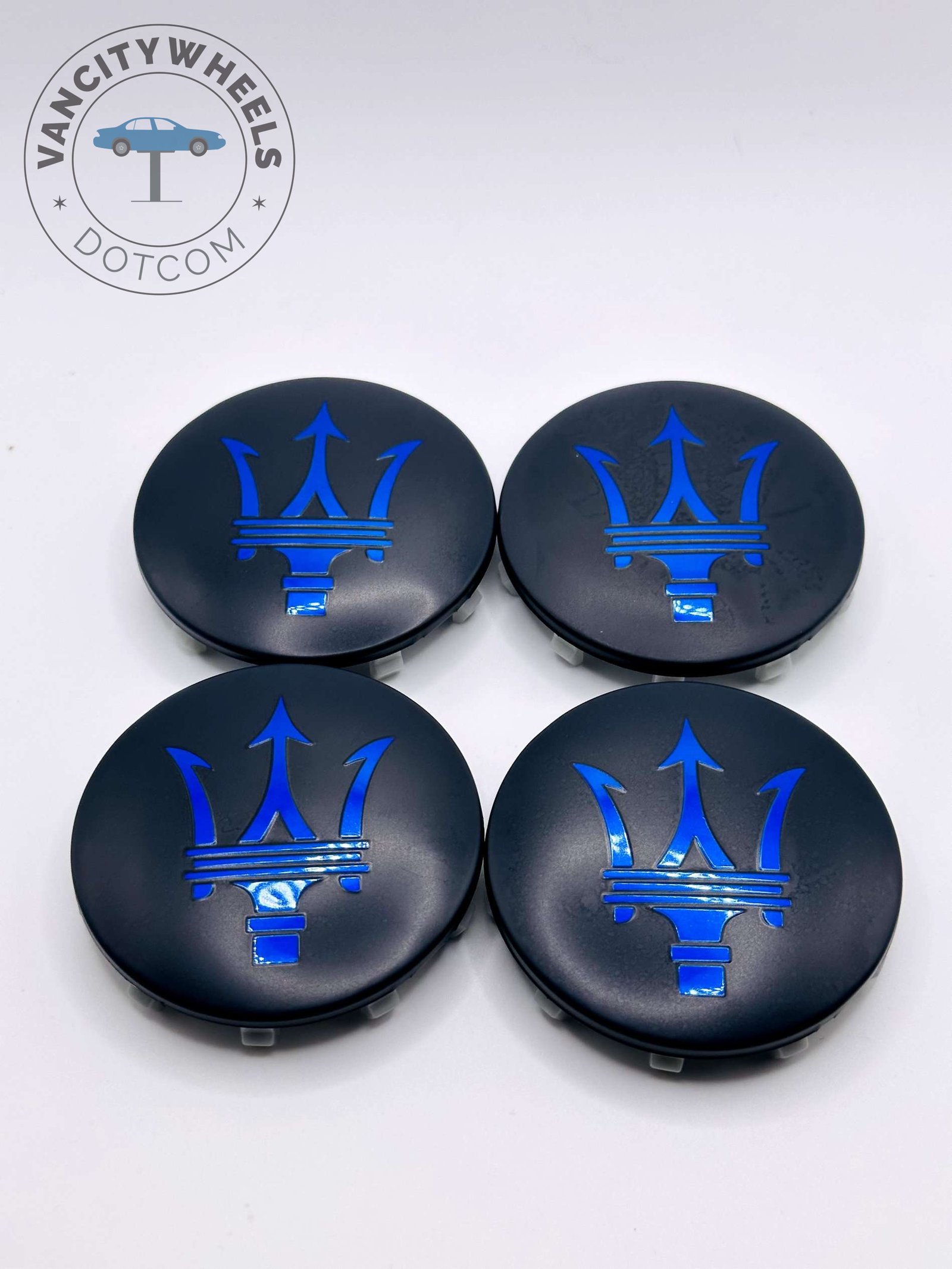 Maserati 60mm Black and Blue Wheel Center Caps