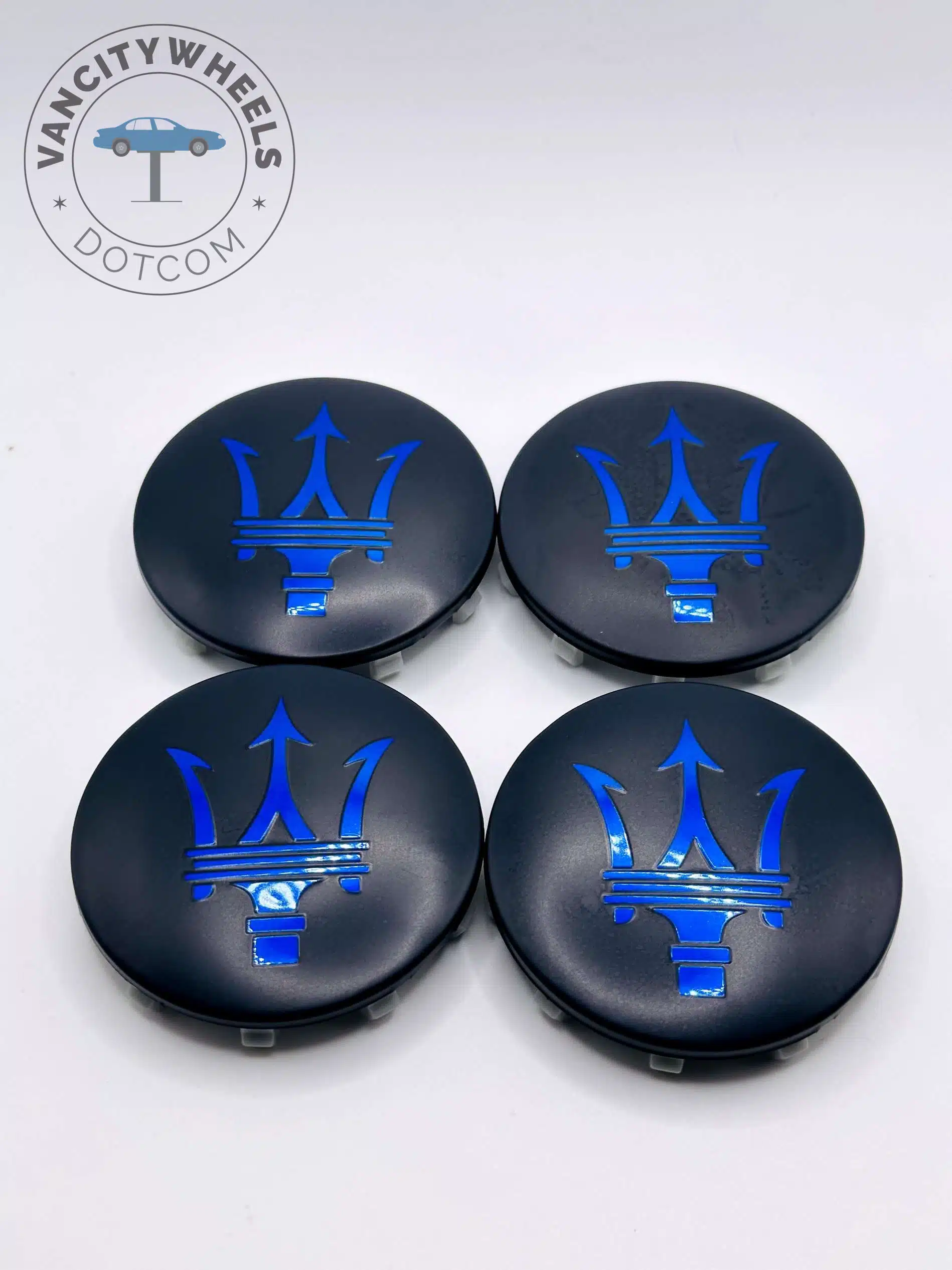 Maserati 60mm Black and Blue Wheel Center Caps