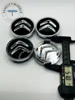 Citroën 60mm Black & Chrome Wheel Center Caps - 4pc Chevron Logo Set - Image 3