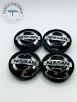 Nissan 54mm Black and Silver Wheel Center Caps