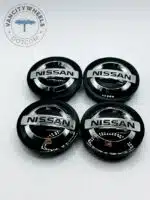 Nissan 54mm Black and Silver Wheel Center Caps