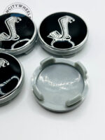 Ford Shelby 54mm Black & Silver Wheel Center Caps - 4pc Cobra Set - Image 2