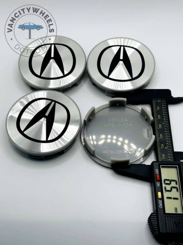 Acura 69mm Black & Chrome Wheel Center Caps - 4pc MDX RDX TLX Set - Image 3