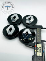 Renault 59mm Black & Silver Wheel Center Caps - 4pc Diamond Logo Set - Image 2