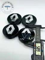 Renault 59mm Black & Silver Wheel Center Caps - 4pc Diamond Logo Set - Image 2