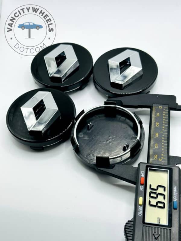 Renault 59mm Black & Silver Wheel Center Caps - 4pc Diamond Logo Set - Image 3