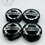 Nissan 60mm Black and Silver Wheel Center Caps
