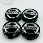 Nissan 60mm Black and Silver Wheel Center Caps