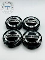 Nissan 60mm Black and Silver Wheel Center Caps