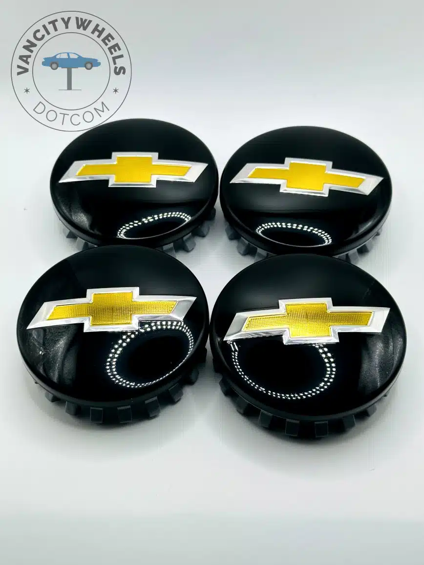 Set Of 4 Black/gold Chevrolet Alloy Wheel Center Caps 83mm, Black/chrome Center Hub Caps For Chevrolet Cars 83mm