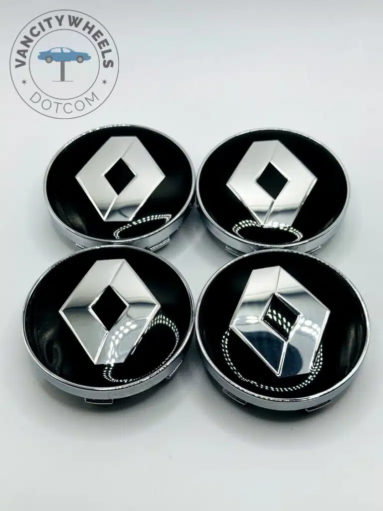 Renault 60mm Black and Silver Wheel Center Caps