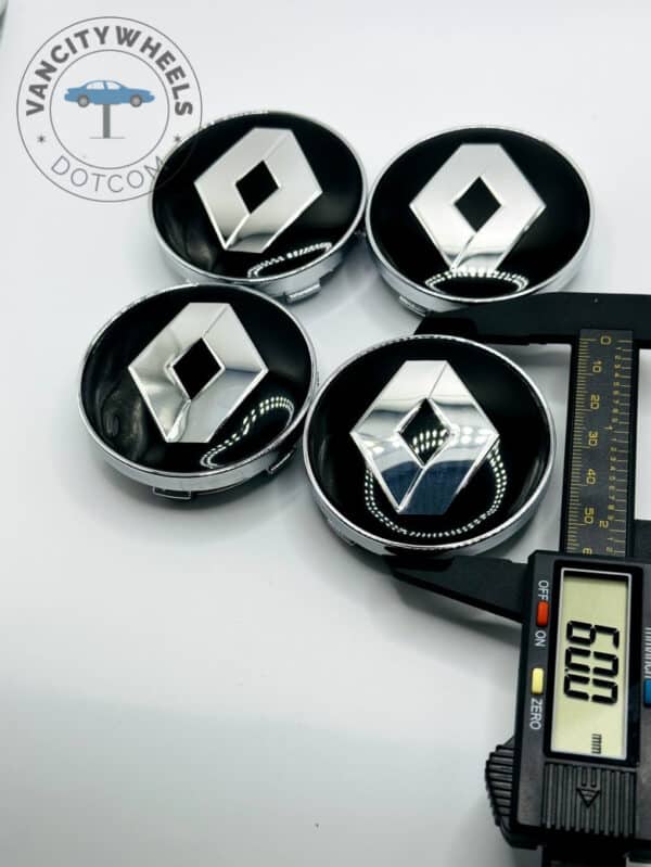 Renault 60mm Black & Silver Wheel Center Caps - 4pc Diamond Logo Set - Image 4