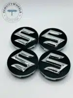 Suzuki 54mm Black and Chrome Wheel Center Caps
