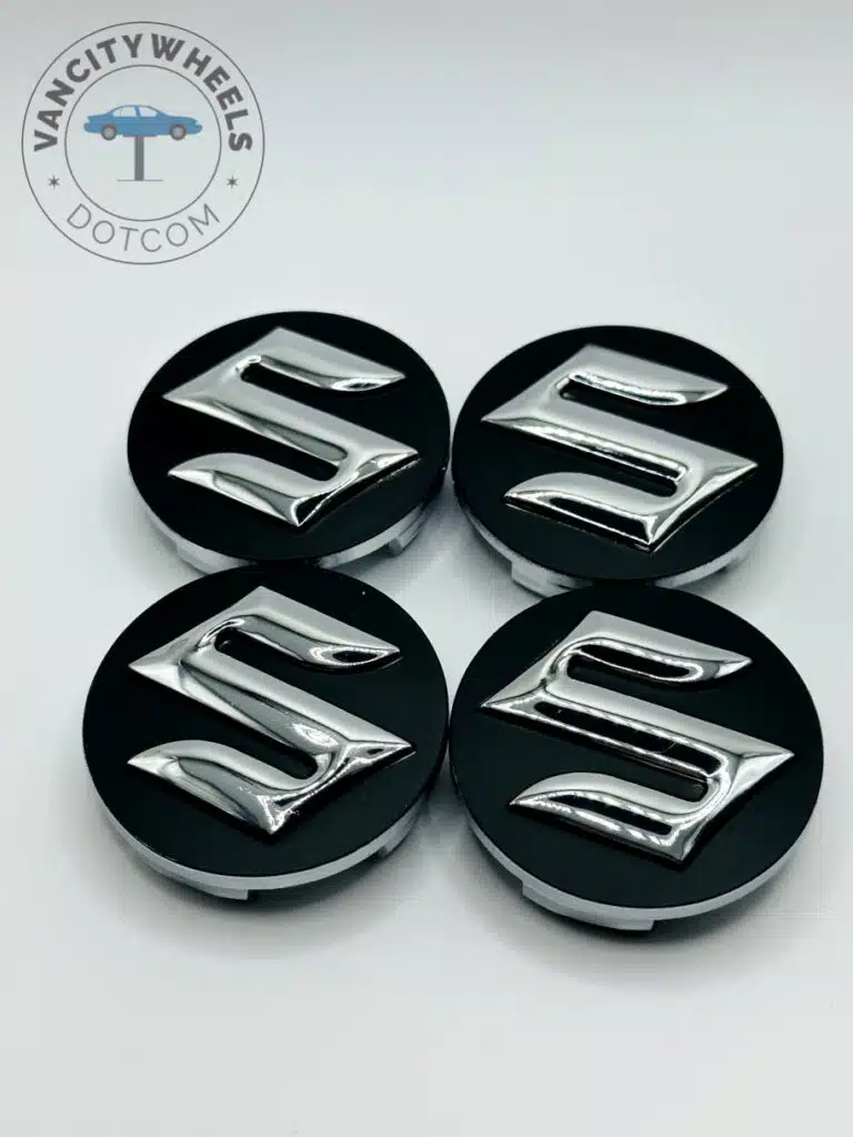 Suzuki 54mm Black and Chrome Wheel Center Caps
