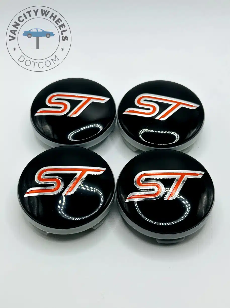 Ford ST 54mm Black and Red Wheel Center Caps