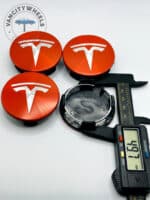 Tesla Wheel Center Caps - Set of 4 Red and Silver 57mm - Image 3