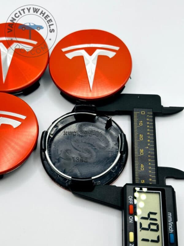 Tesla Wheel Center Caps - Set of 4 Red and Silver 57mm - Image 4