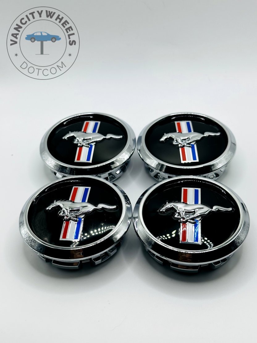 Set Of 4 Black Ford Mustang Alloy Wheel Center Caps 67mm, Black Center Hub Caps For Mustang Cars 67mm