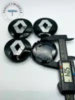 Renault 57mm Black & Silver Wheel Center Caps - 4pc Diamond Logo Set - Image 3