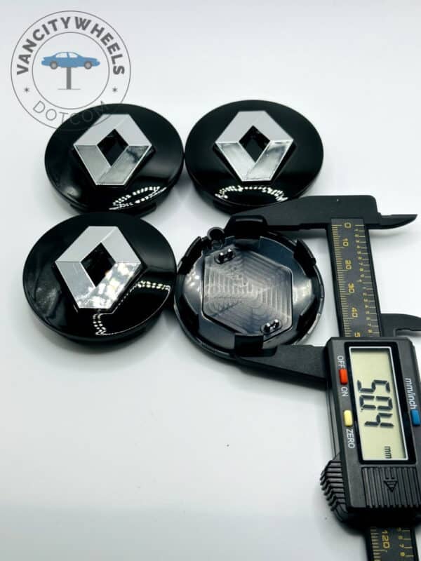 Renault 57mm Black & Silver Wheel Center Caps - 4pc Diamond Logo Set - Image 3