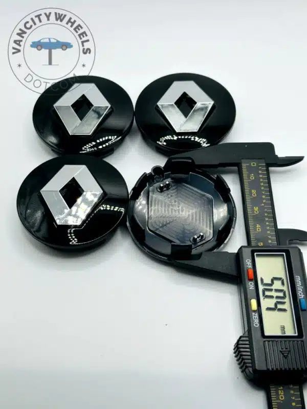 Renault 57mm Black & Silver Wheel Center Caps - 4pc Diamond Logo Set - Image 3