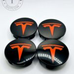 Tesla 57mm Black and Red Wheel Center Caps