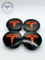 Tesla 57mm Black and Red Wheel Center Caps