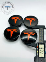 Tesla 57mm Black & Red Wheel Center Caps - 4pc Performance Set - Image 2
