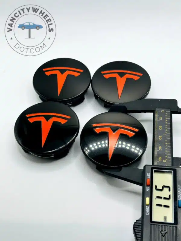 Tesla 57mm Black & Red Wheel Center Caps - 4pc Performance Set - Image 2