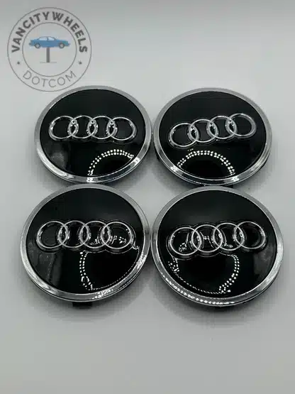 Audi 61mm Black and Chrome Wheel Center Caps Audi 61mm Black and Chrome Wheel Center Caps