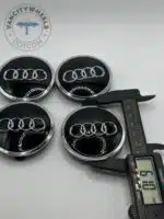 Audi 61mm Black & Chrome Wheel Center Caps - 4pc Set 4M0601170 - Image 2