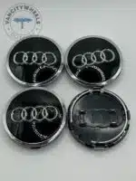 Audi 61mm Black & Chrome Wheel Center Caps - 4pc Set 4M0601170 - Image 3