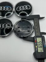 Audi 61mm Black & Chrome Wheel Center Caps - 4pc Set 4M0601170 - Image 4