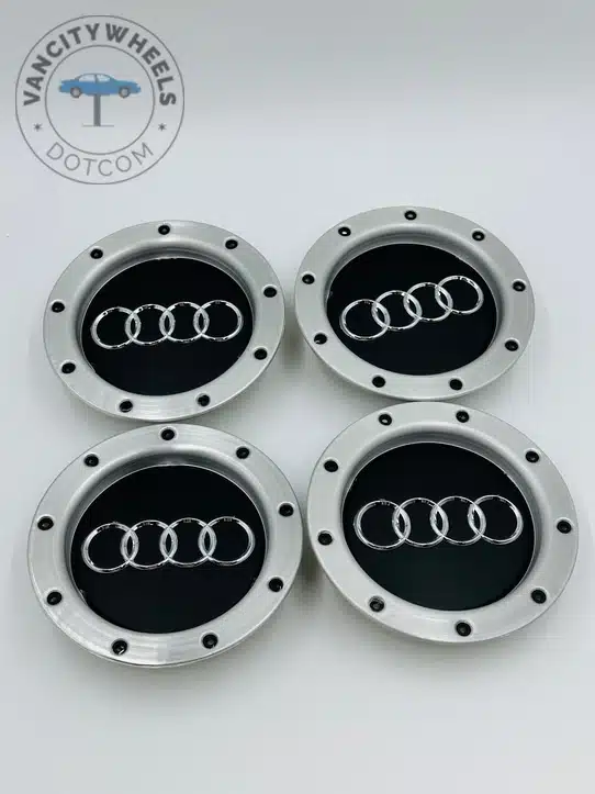 Set of 4 Black/Silver AUDI Alloy Wheel Center Caps 146mm, Grey Center Hub Caps for AUDI 146mm