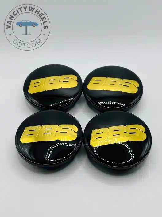 BBS 65mm Black and Gold Wheel Center Caps