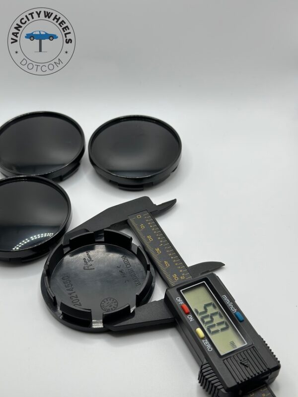 60mm Gloss Black Universal Wheel Center Caps - 4pc Plain Hubcap Set - Image 3