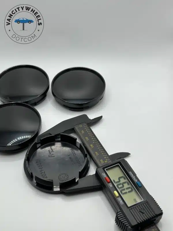 60mm Gloss Black Universal Wheel Center Caps - 4pc Plain Hubcap Set - Image 3